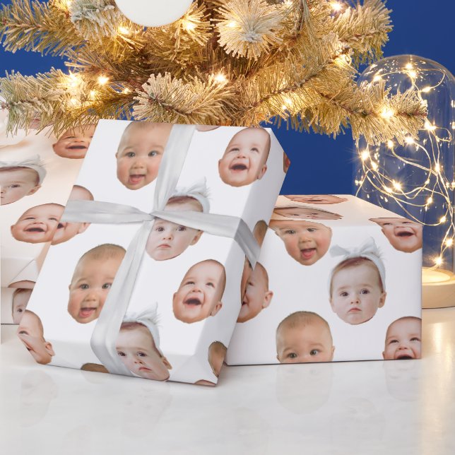 Funny Custom Baby Face Foto Face 3 Fotos Geschenkpapier (Feiertage)