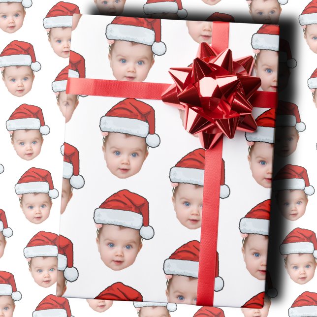 Funny Custom Baby Face Foto Santa Head Geschenkpapier (Von Creator hochgeladen)