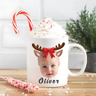 Funny Custom Baby Face Foto Weihnachtsmann Rentier Kaffeetasse