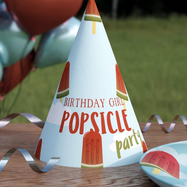 Funny Custom Birthday Girl Popsicle Party Hat Partyhütchen (Perfect party hat for a Popsicle Party. Add your name!)