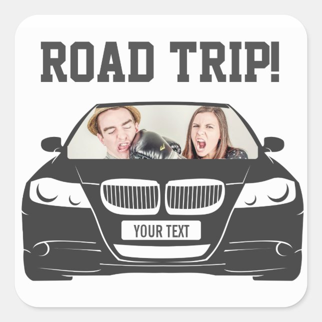Funny Custom Car Foto Road Trip Quadratischer Aufkleber (Vorderseite)