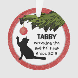 Funny Custom Cat and Owners Name Red Christmas Tre
