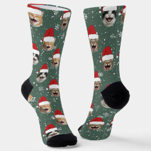 Funny Custom Cat Faces Weihnachts-Weihnachtsmannmü Socken