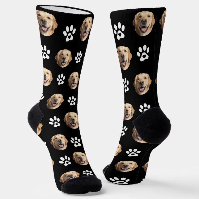 Funny Custom Dog Foto mit Paw Muster Schwarz Socken (Gewinkelt)