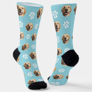 Funny Custom Dog Foto mit Paw Muster Türkis Socken