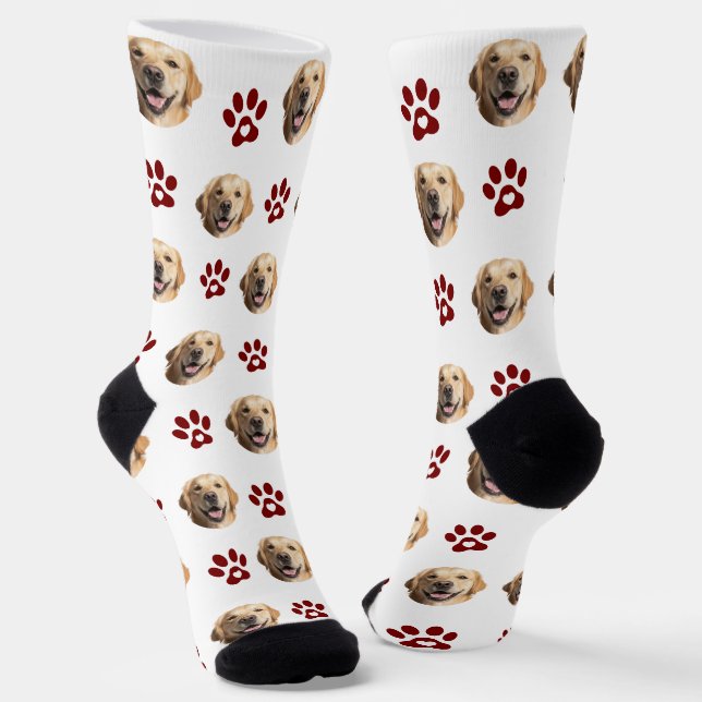 Funny Custom Dog Foto mit rotem Muster Socken (Gewinkelt)