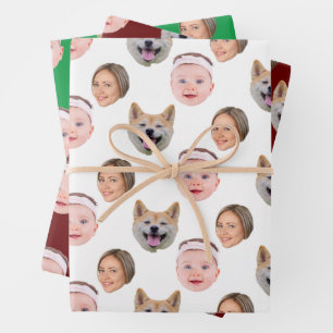 Funny Custom Face Foto Familie 3 Fotos Geschenkpapier Set
