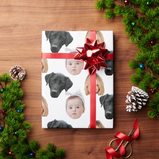 Funny Custom Face Foto Family Face 3 Fotos Geschenkpapier (Feiertagsgeschenk)