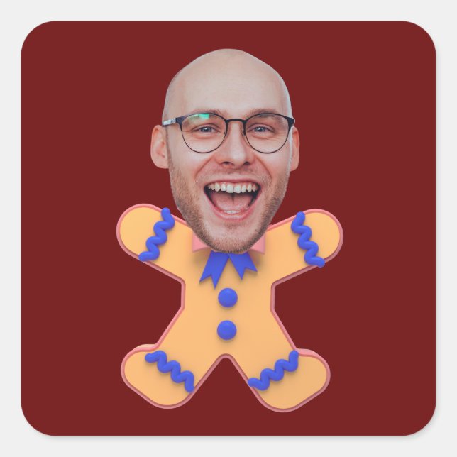 Funny Custom Face Foto Gingerbrett Männer Weihnach Quadratischer Aufkleber (Vorderseite)