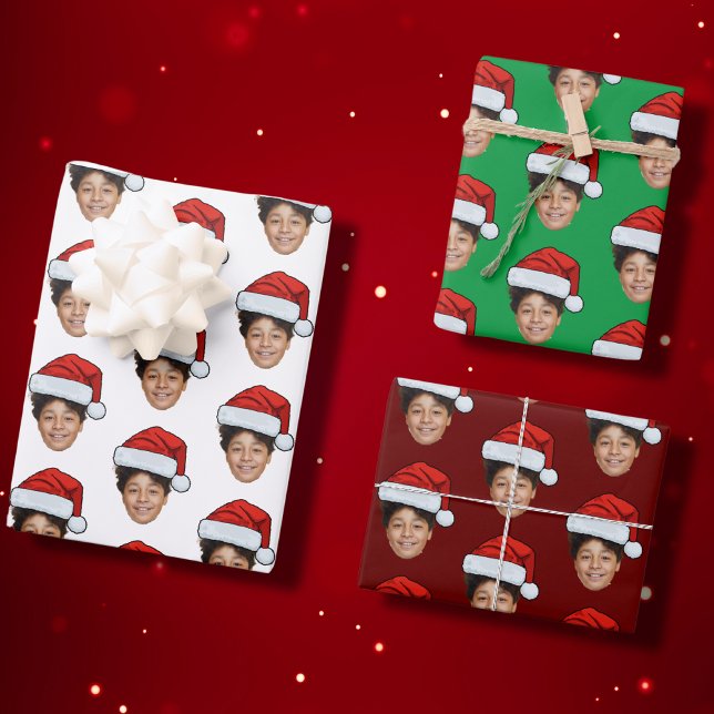 Funny Custom Face Foto Santa Claus Hat Weihnachten Geschenkpapier Set (Von Creator hochgeladen)