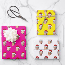 Funny Custom Face Foto Santa Head Geschenkpapier Set