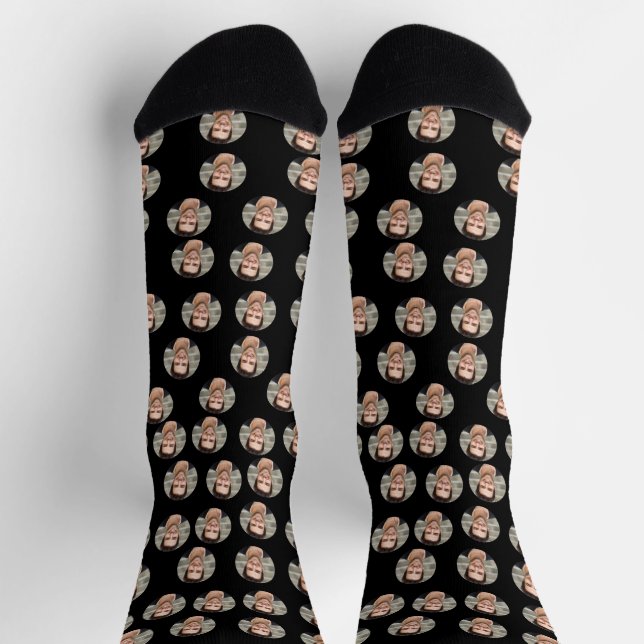 Funny Custom face Foto Schwarze Crew Socken (Oben)