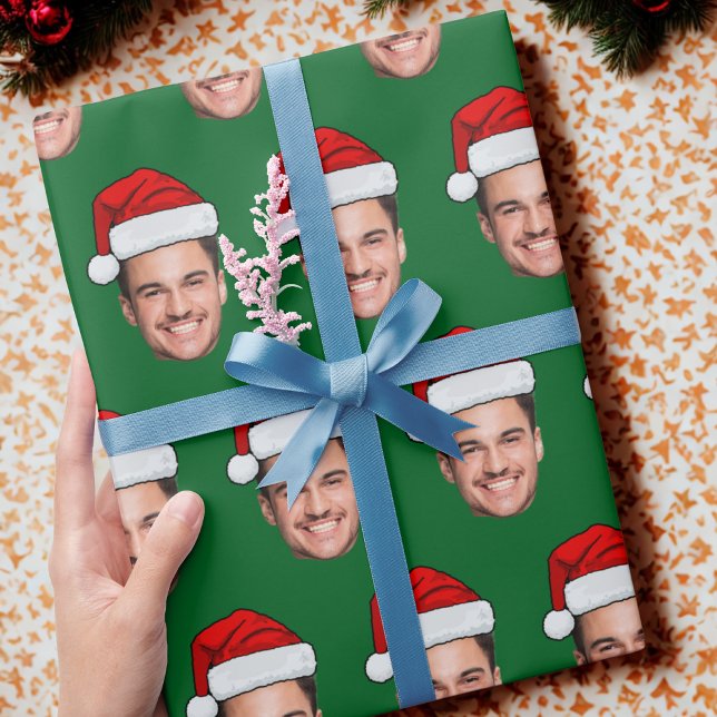 Funny Custom Face Holiday Gift Santa Hat Geschenkpapier (Von Creator hochgeladen)