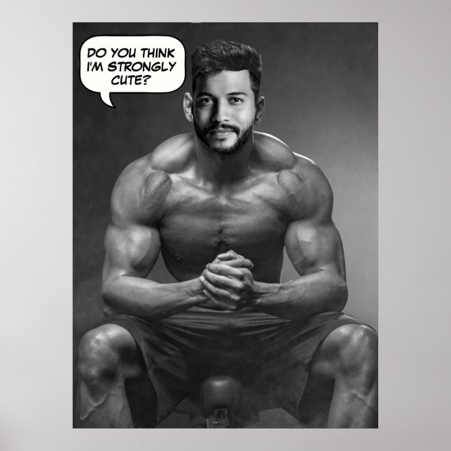 Funny custom face in hole body builder Foto Poster (Vorne)
