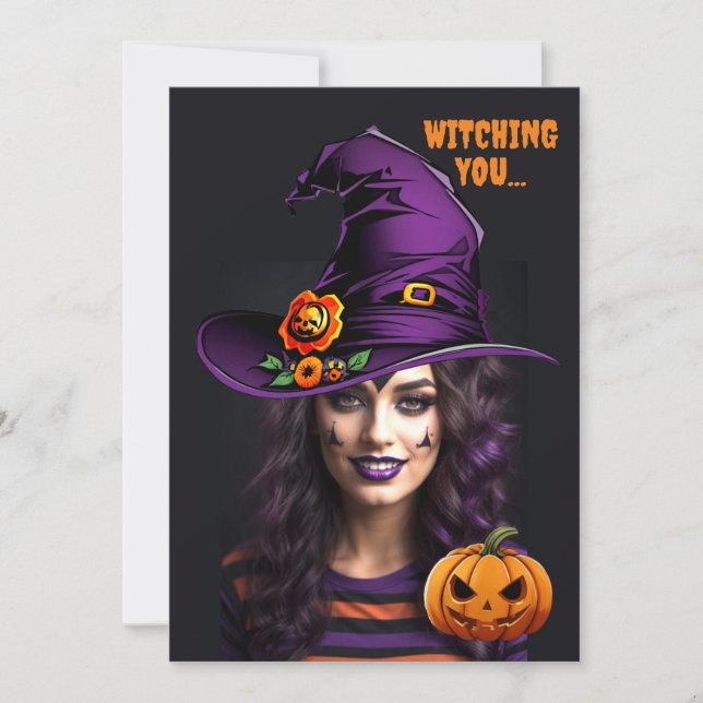 Funny Custom Foto mit einem Halloween Hexenhut Einladung (Vorderseite)
