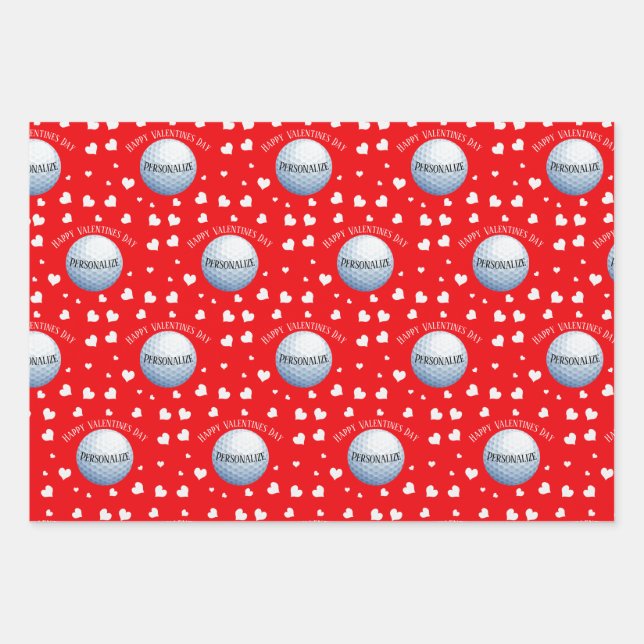 Funny Custom Golf Baller Valentinstag Geschenkpapier Set (Vorderseite)