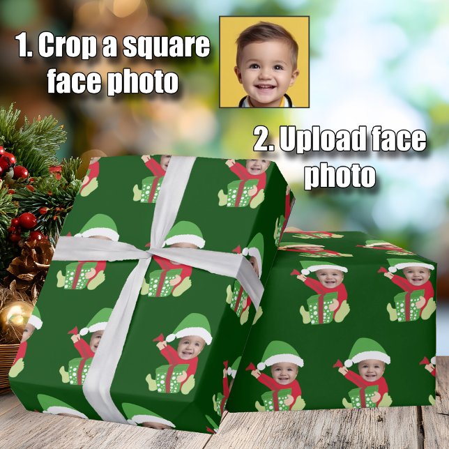 Funny Custom Kids Face Elf Christmas Geschenkpapier (Von Creator hochgeladen)
