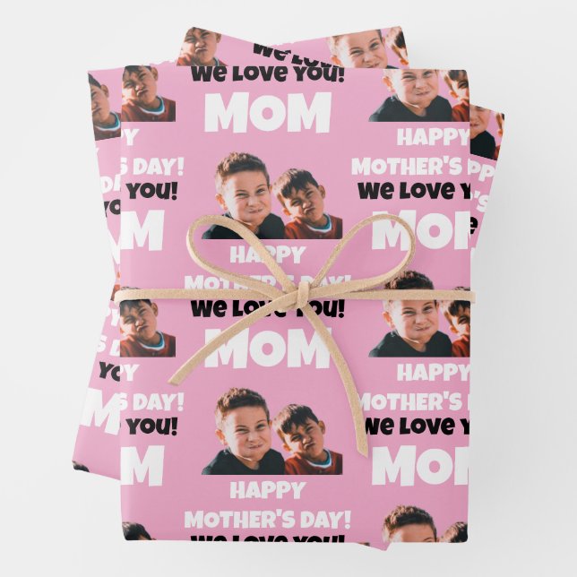 Funny Custom Kids Gesicht Foto glücklichen Muttert Geschenkpapier Set (Beispiel)