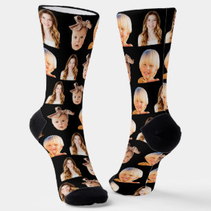 Funny Custom Mama 3 Kids Foto Schwarz Socken