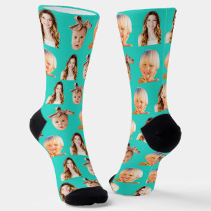 Funny Custom Mama 3 Kids Foto Türkis Socken