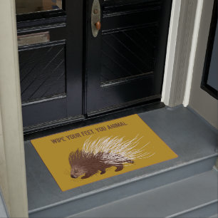 Funny Custom Message Brown und Mustard Porcupine Fußmatte
