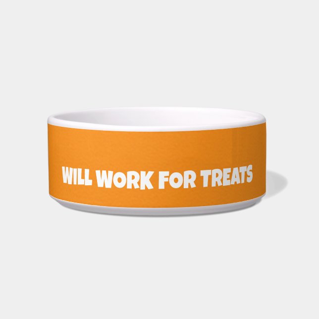 Funny Custom Pet Bowl - "Will Work for Leckereien" Napf (Vorderseite)