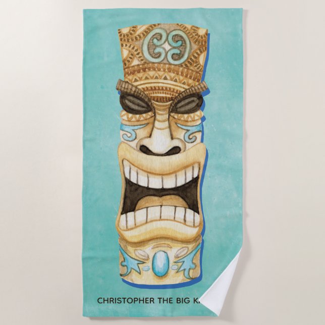 Funny Custom Tiki Beach Island Mit Monogramm Strandtuch (Vorderseite)