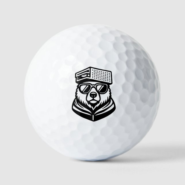 Funny Cute Bear With A Cheese Graters Hat Golfball (Vorderseite)