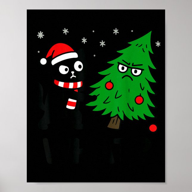 Funny Cute Black Cat What Jamas Christmas Tree Cos Poster (Vorne)