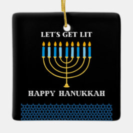 Funny Cute Blue Hanukkah Menorah Design Keramikornament