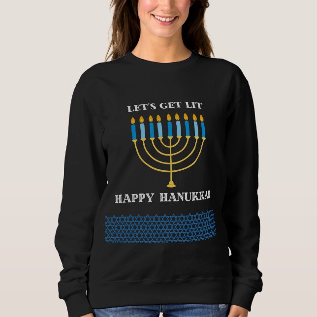 Funny Cute Blue Hanukkah Menorah Design Sweatshirt (Vorderseite)