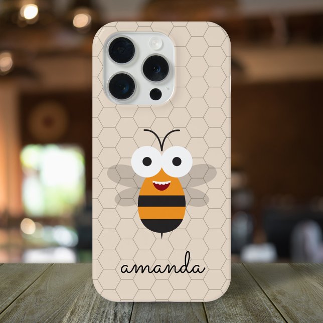 Funny Cute Cartoon Honey Bee Honeycomb iPhone 15 Pro Hülle (Von Creator hochgeladen)