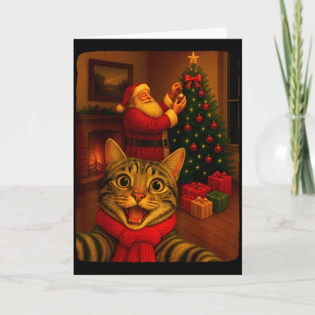 Funny Cute Cat Selfie With Santa Christmas Xmas Wo Karte (Vorderseite)