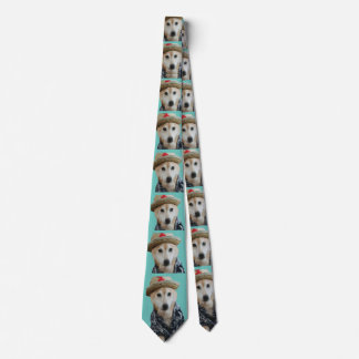 FUNNY CUTE CHIEN DRESSE PEINTURE CRAVATE TURQUOISE