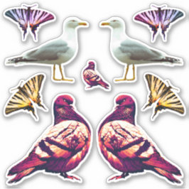 Funny Cute Cool Pigeon Bird & Butterfly Foto Aufkleber