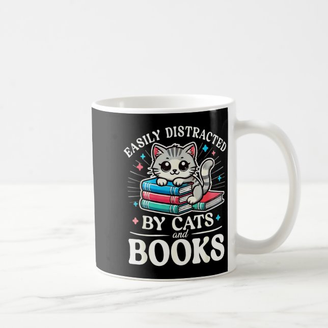 Funny Cute Easily Distracted By Cats And Books  Kaffeetasse (Rechts)