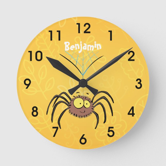 Funny cute fluffy spider cartoon runde wanduhr (Vorderseite)