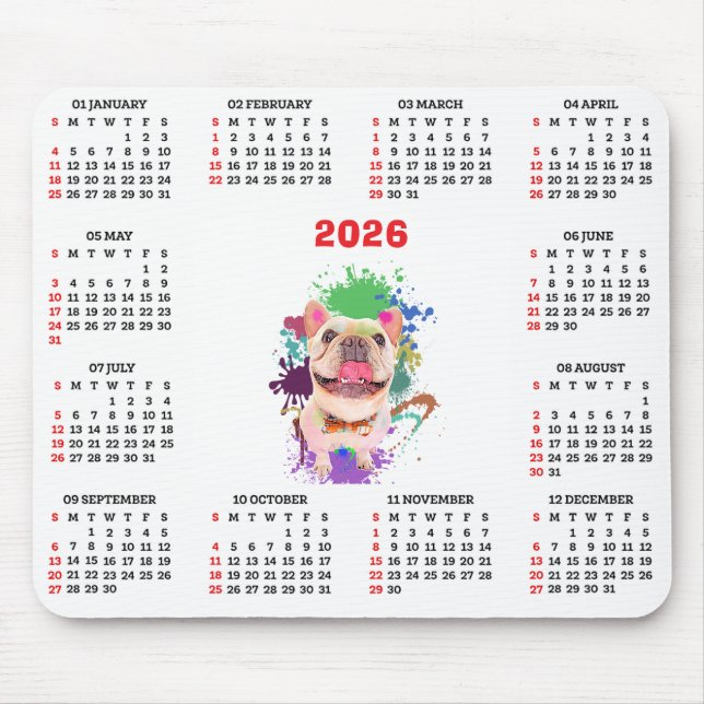 Funny Cute Frenchie Dog Calendar  Mousepad (Vorne)