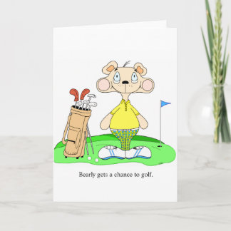 Funny Cute Golfing Bear Greeting Card Karte