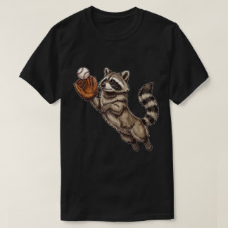 Funny Cute Raccoon Playing Baseball Catching Ball T-Shirt
