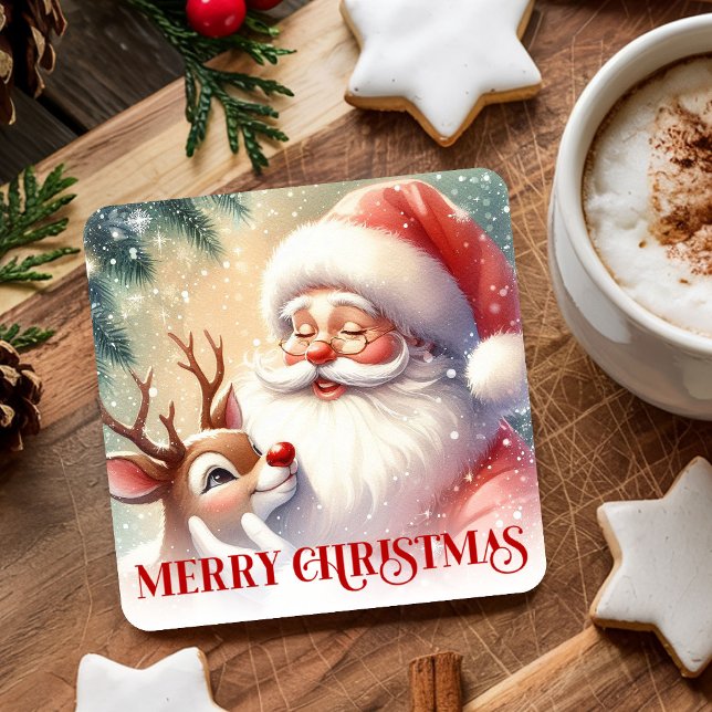 Funny Cute Santa Claus Rudolph Drink Coasters Rechteckiger Pappuntersetzer (Funny Cute Santa Claus Rudolph Drink Coasters)