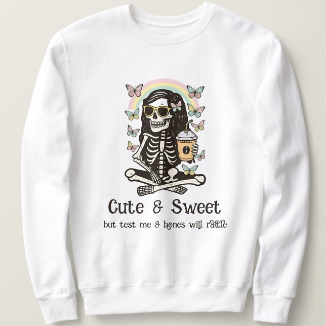 Funny Cute Sweet Skeleton Butterflies Halloween  Sweatshirt (Cute, spooky, and sassy—your go-to Halloween hoodie for fall chills and bold vibes)