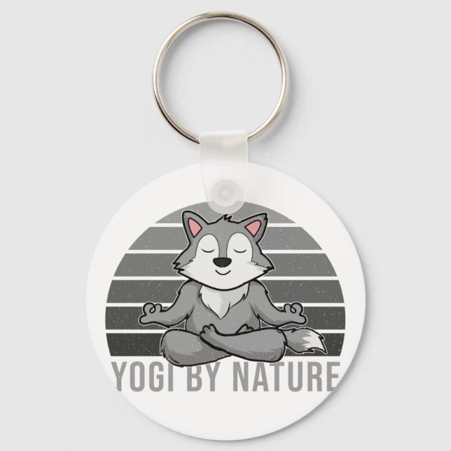 Funny cute wolf doing yoga. funny yoga poses schlüsselanhänger (Vorderseite)