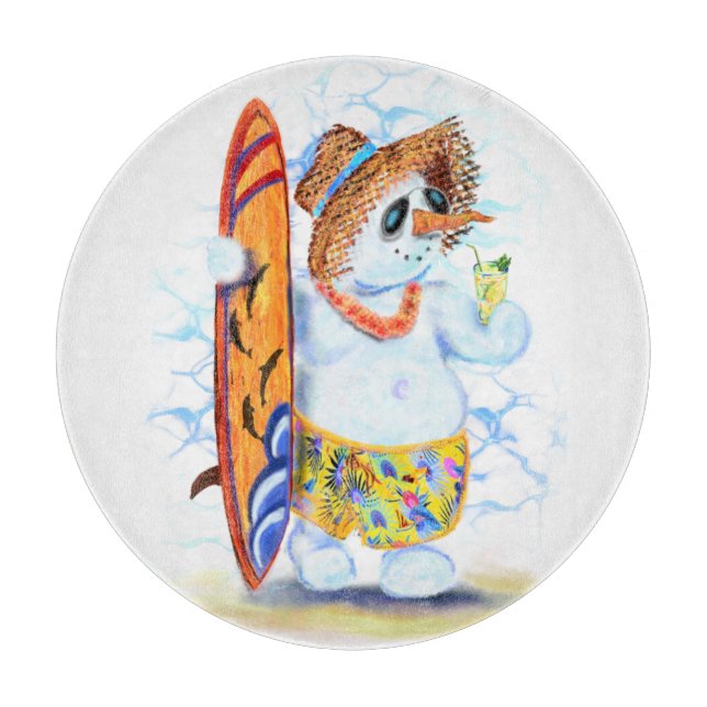 Funny Cutting Board mit Snowman Surfer Schneidebrett (Vorderseite)