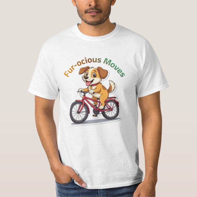 **Funny Cycling Dog – Cute Dog Riding a Bicycle Il T-Shirt (Vorderseite)