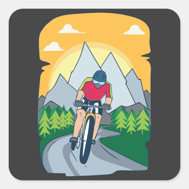 Funny Cycling Quadratischer Aufkleber (Vorderseite)