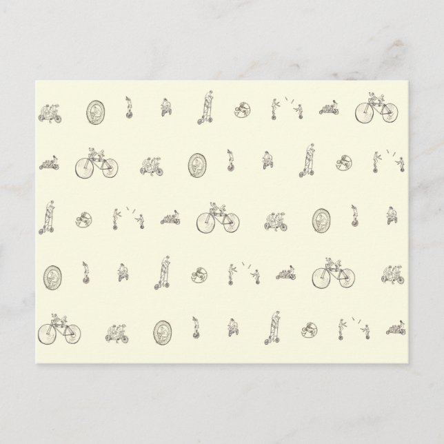 Funny Cyclists reiten Quirky Bicycles Zeichnend Ku Postkarte (Vorderseite)