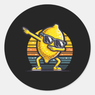 Funny Dab Lemon Dancing Dabbing Retro Obst 5 Runder Aufkleber