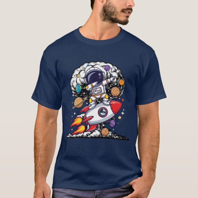 Funny Dabbing Astronaut Rocket Space Humor Design T-Shirt (Vorderseite)
