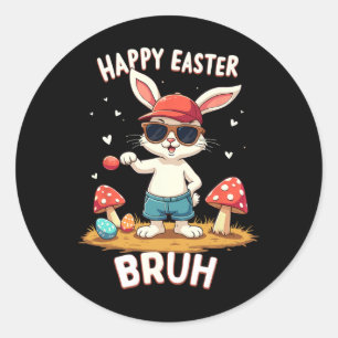 Funny Dabbing Bunny Happy Easter Bruh Runder Aufkleber